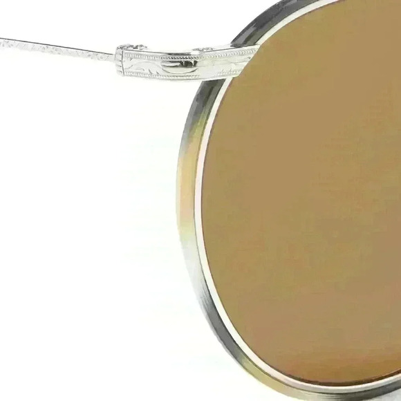 NWT Oliver Peoples “Casson” Round Titanium Sunglasses in Silver/Beige Horn - Picture 5 of 16